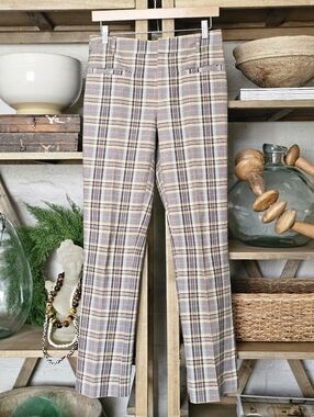 Anthropologie Maeve The Essential Slim Kick Flare Pants Size 4 Tall Pastel Plaid